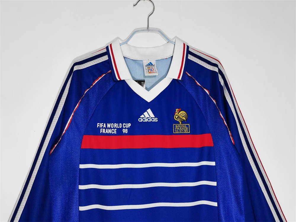 3 1998 France Home Jersey Retro Long Sleeve Shirt - Image 4