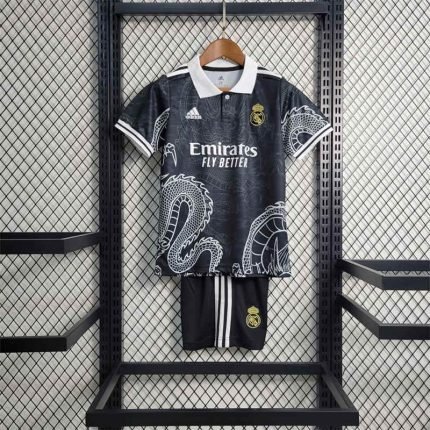 23-24 Kids Real Madrid Dragon Black Jersey Kit Football Size 16-28