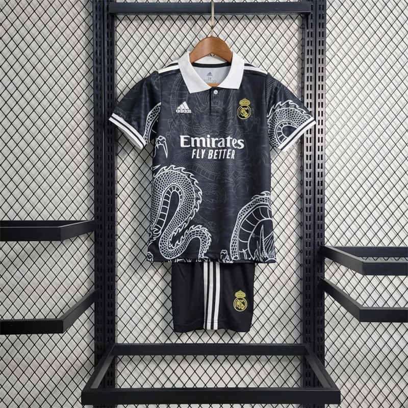 empty-placeholder.webp 23-24 Kids Real Madrid Dragon Black Jersey Kit Football Size 16-28 - Image 1