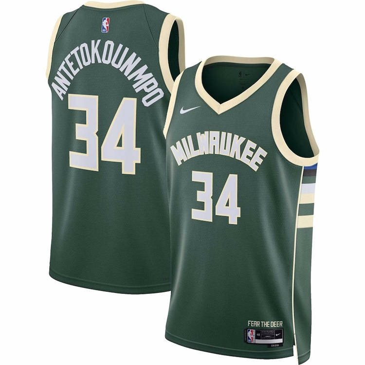 68e9db124ec1f4b2d6fd4d981128f161a7aea0 Milwaukee Bucks Giannis Antetokounmpo #34 Green 2022/23 Swingman Jersey - Icon Edition - Image 1