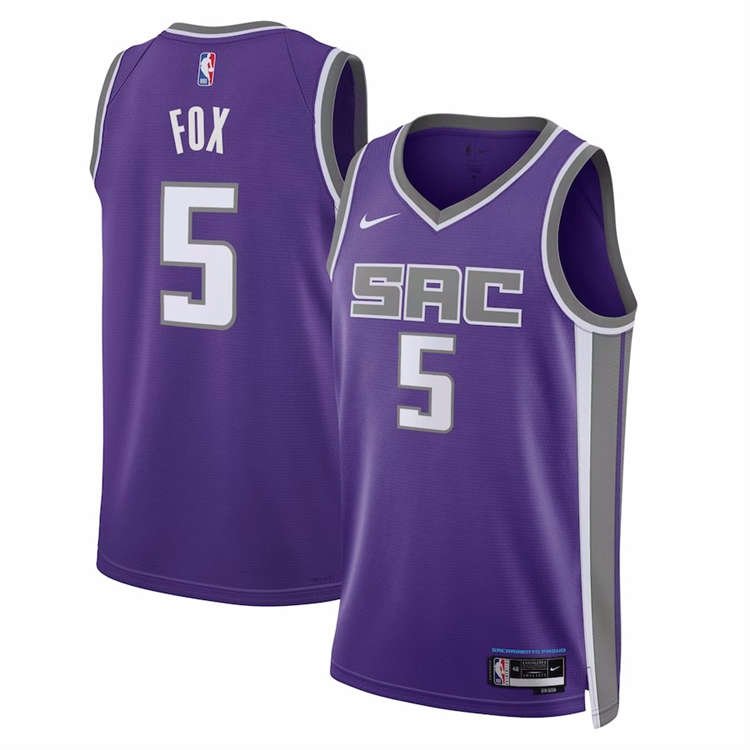 f87b8f71d79894d3319fd151dc95d236c97d29 Sacramento Kings De'Aaron Fox #5 Purple 2022/23 Swingman Jersey - Icon Edition - Image 1