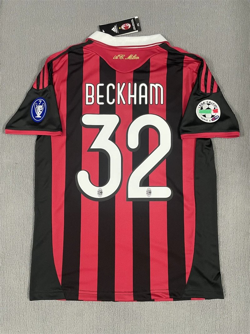 1 Beckham#32 AC Milan Home Kit Retro Jersey Football Shirt 09-10 YH - Image 1
