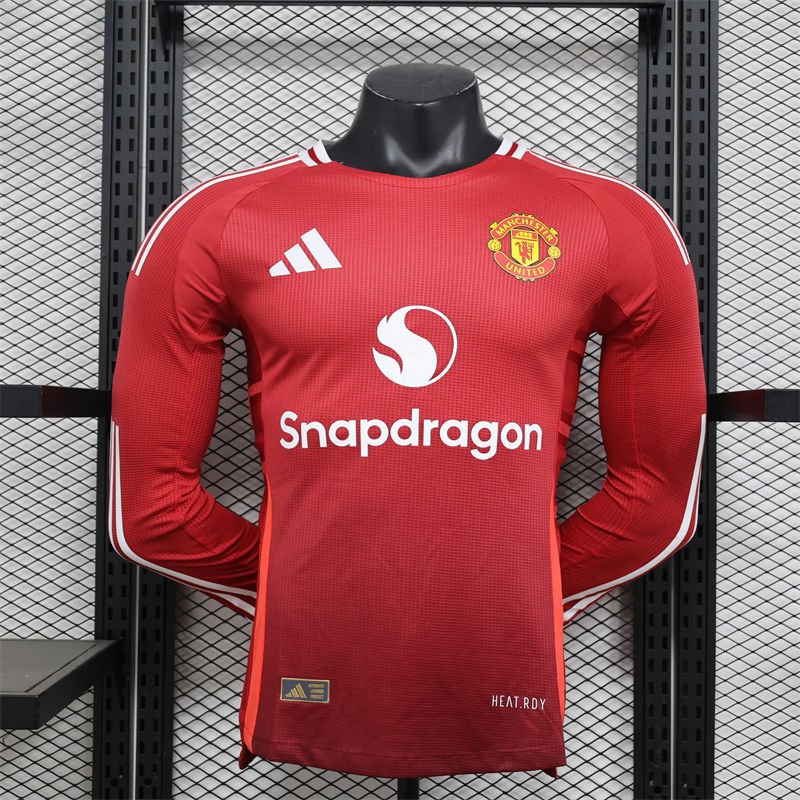 0 (1) 24-25 Man United Home Kit Long Sleeve Jersey (Player Version) Football Shirt - Image 1